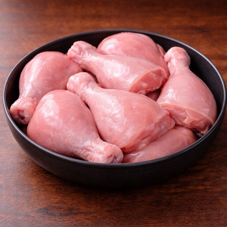 Fresh chicken leg pieces in a bowl